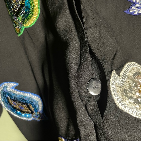 Naga Milo Black Beaded Long Sleeve Blouse S Small with Paisley Pattern Details. - Picture 7 of 12